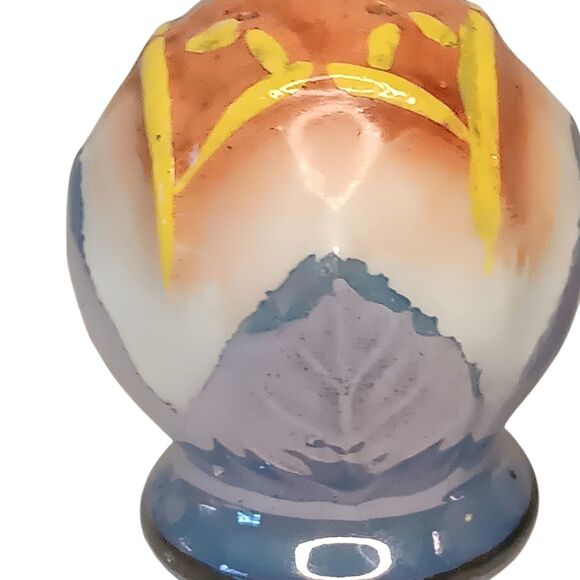 Vintage Blue & Orange Lusterware Salt & Pepper Shakers Round Top W New Stoppers - Picture 5 of 8